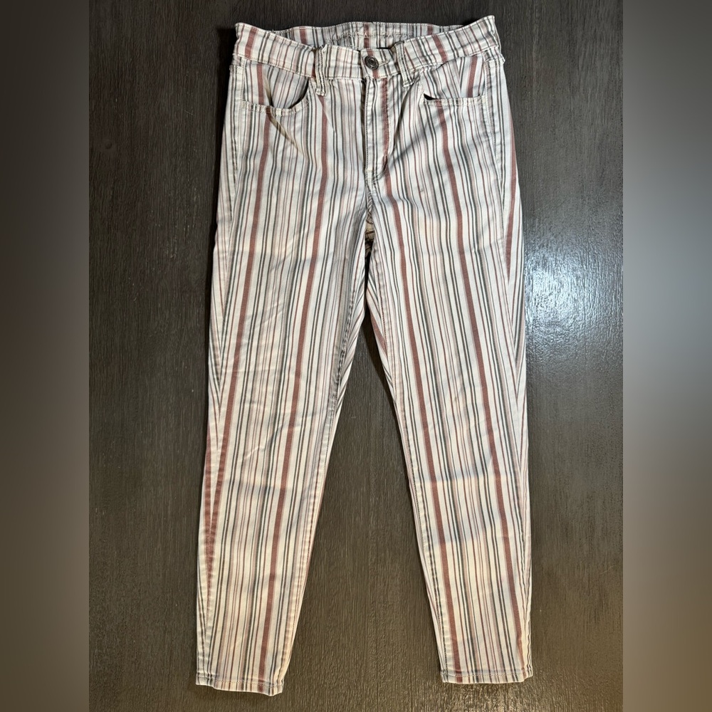 AEO Tan Beige Pink Striped Jeans Jeggings 6